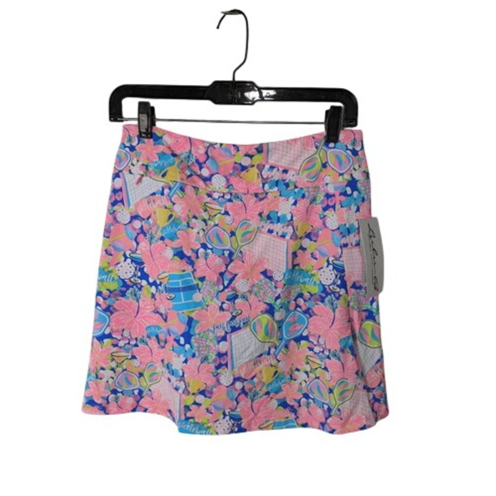 Lulu-B Women XS Pickleball Skort Pink Blue Floral Tropical Athletic Skirt New